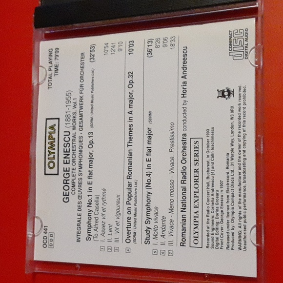 George Enescu Complete Orchestral Works Vol. 1 CD Olympia - Picture 3 of 4